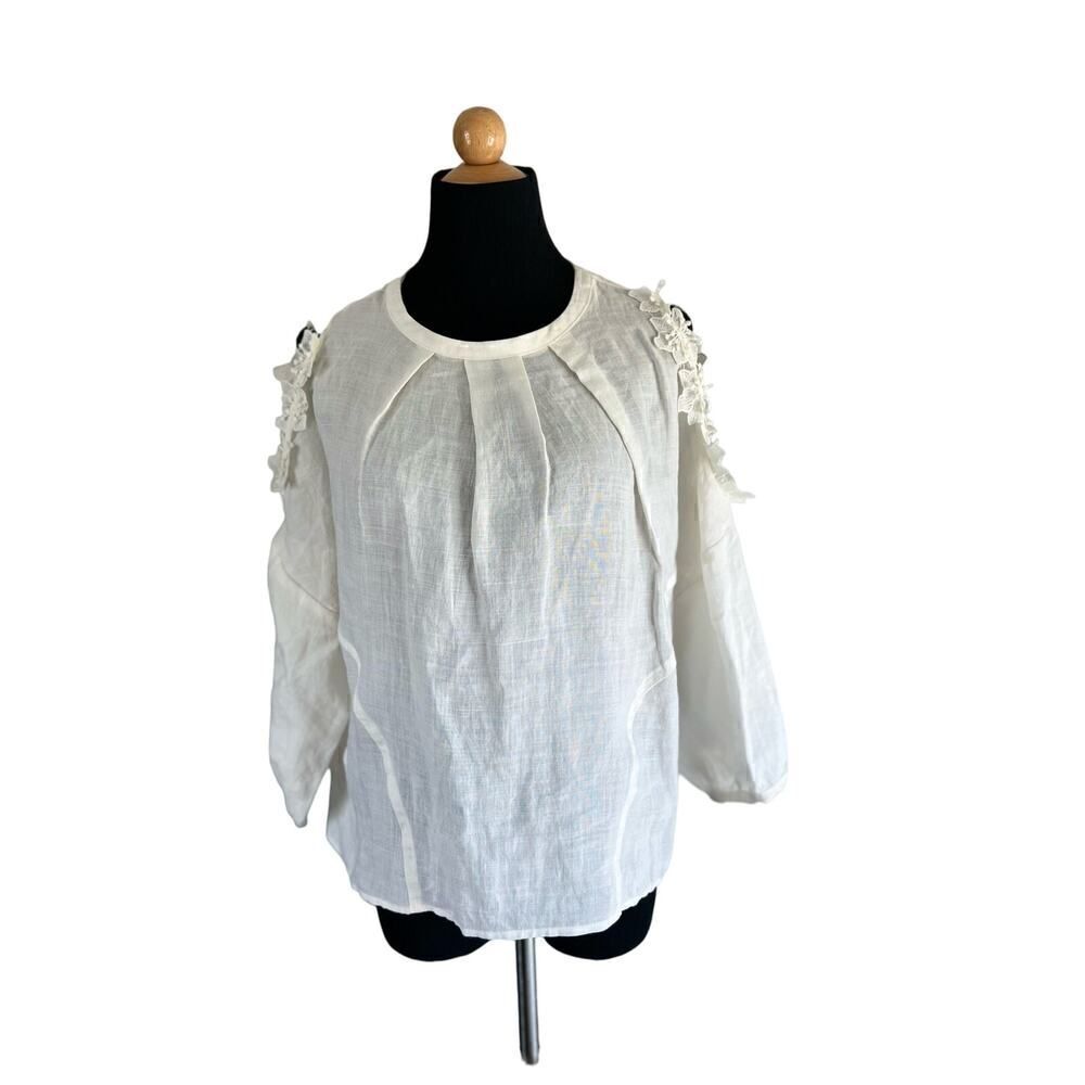 Anthropologie Eri + Ali Jemma Linen Cold Shoulder Blouse size small